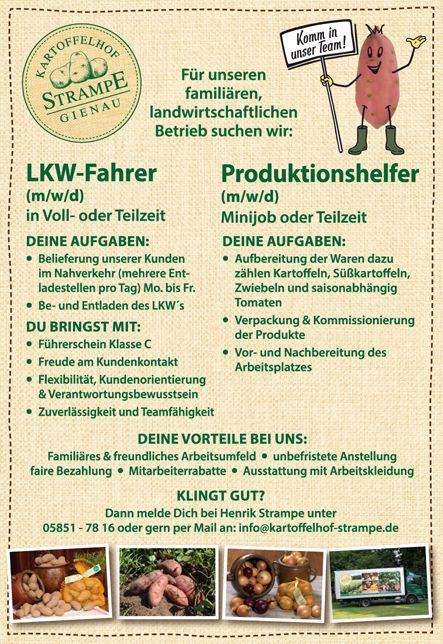 Stellenanzeige LKW-Fahrer & Produktionshelfer