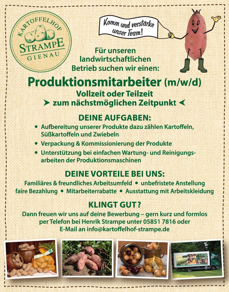 Stellenanzeige Produktionshelfer